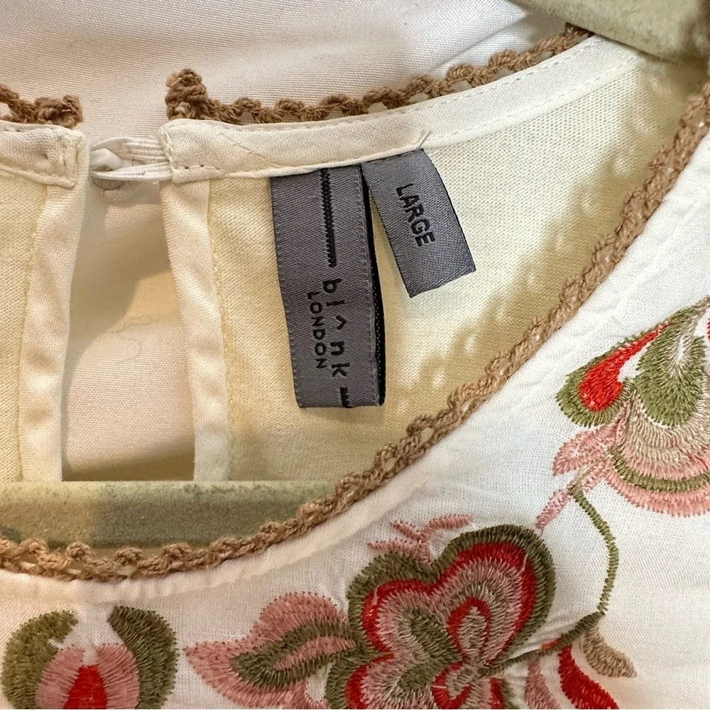 Anthropologie Bl-nk London Cream Lace Embroidered Floral Long Sleeve Top| Size L